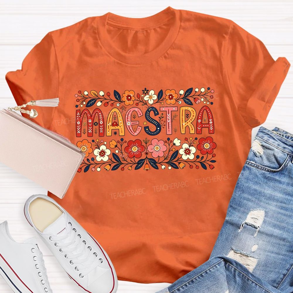 Maestra Wildflower Botanical Border Spanish Teacher T-shirt