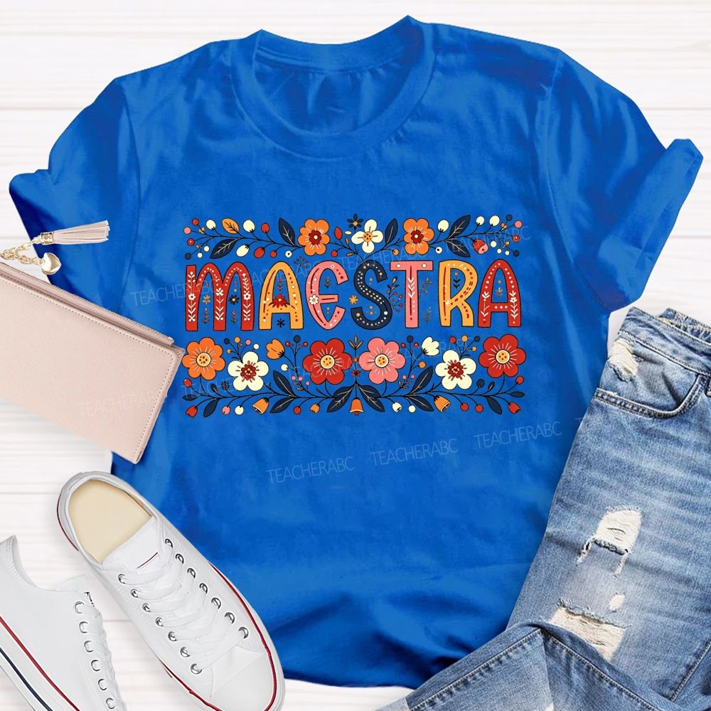 Maestra Wildflower Botanical Border Spanish Teacher T-shirt