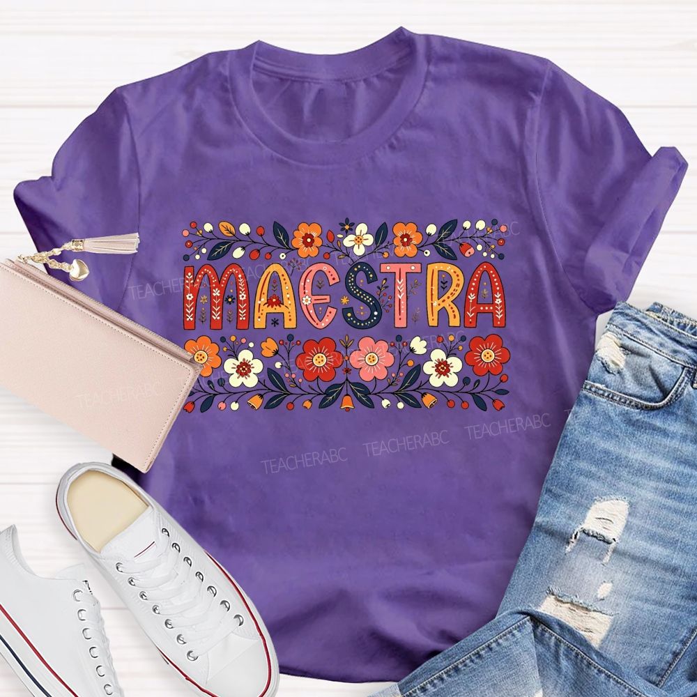 Maestra Wildflower Botanical Border Spanish Teacher T-shirt
