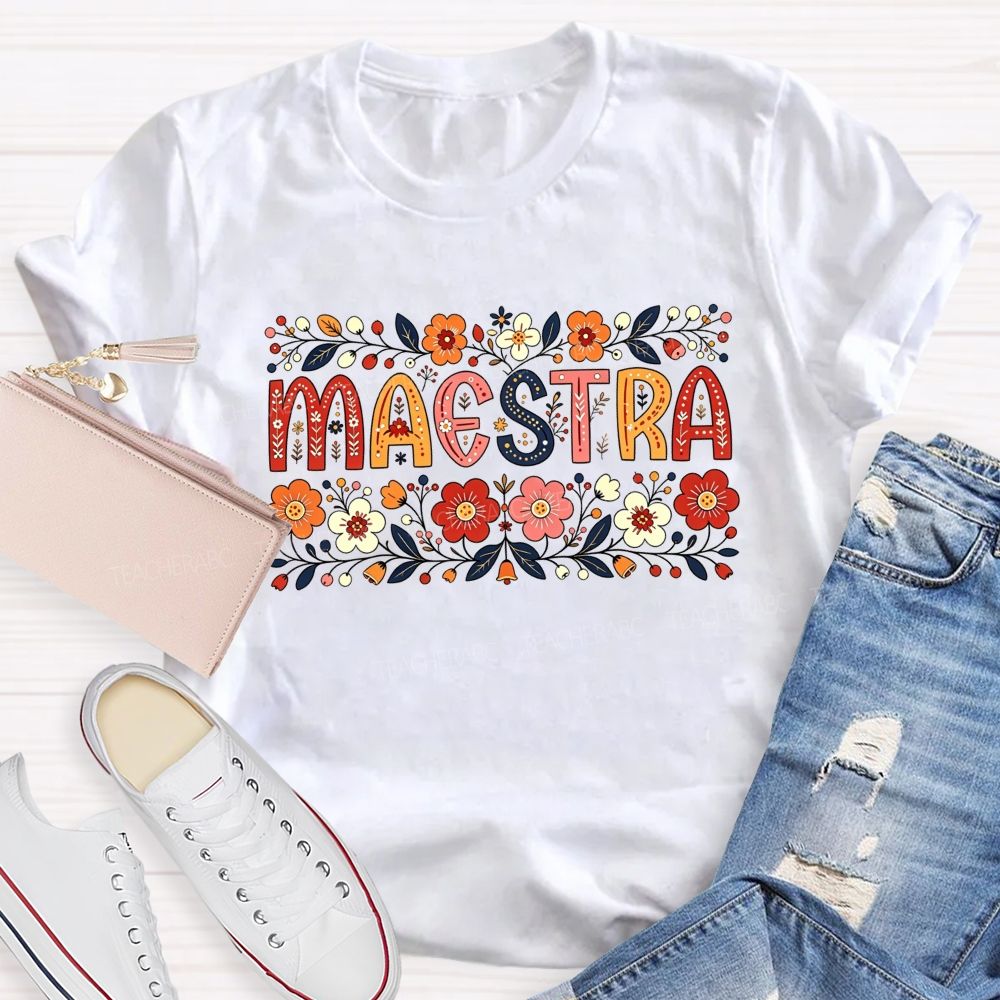Maestra Wildflower Botanical Border Spanish Teacher T-shirt