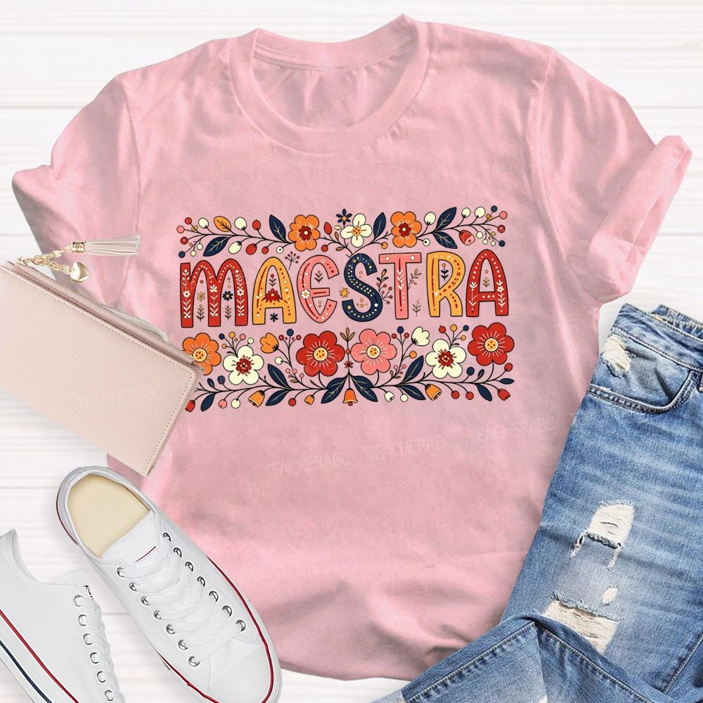 Maestra Wildflower Botanical Border Spanish Teacher T-shirt