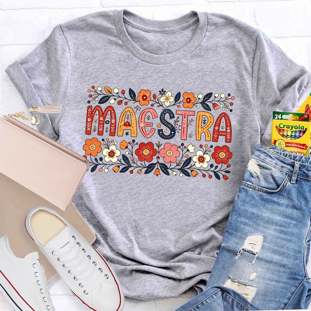 Maestra Wildflower Botanical Border Spanish Teacher T-shirt