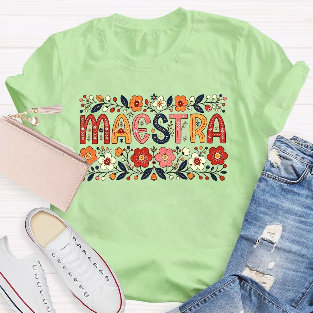 Maestra Wildflower Botanical Border Spanish Teacher T-shirt