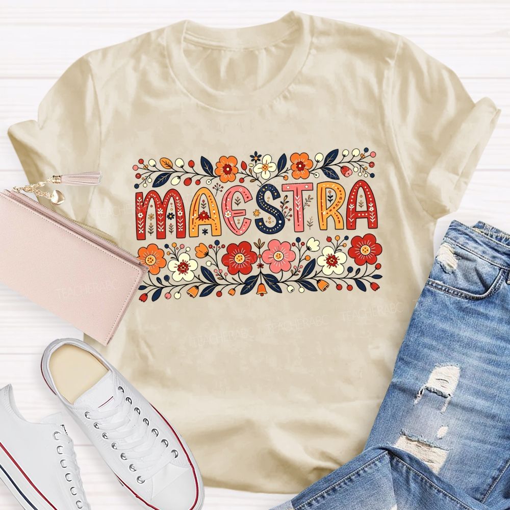 Maestra Wildflower Botanical Border Spanish Teacher T-shirt