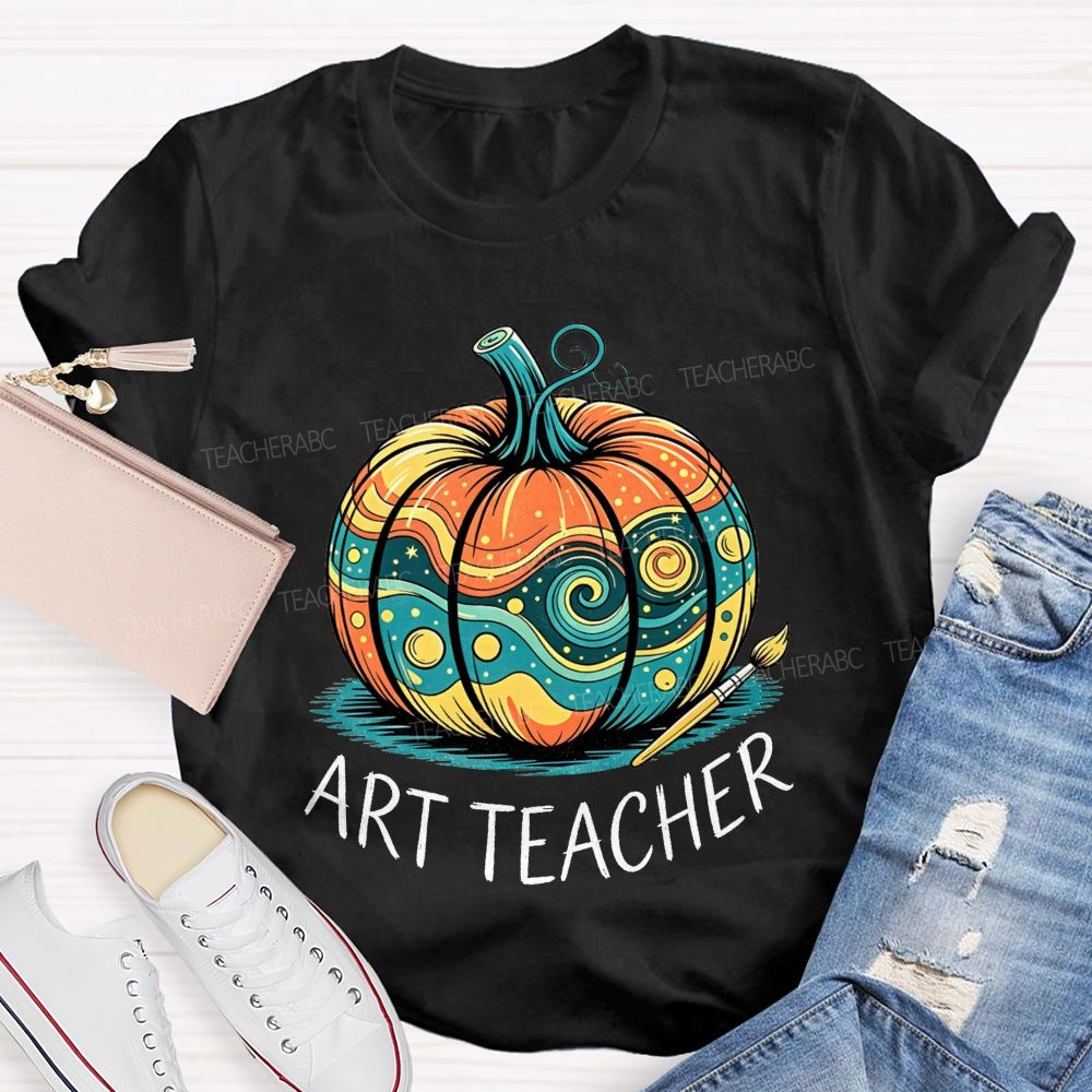 Art Teacher Starry Night Pumpkin Fall Teacher T-shirt