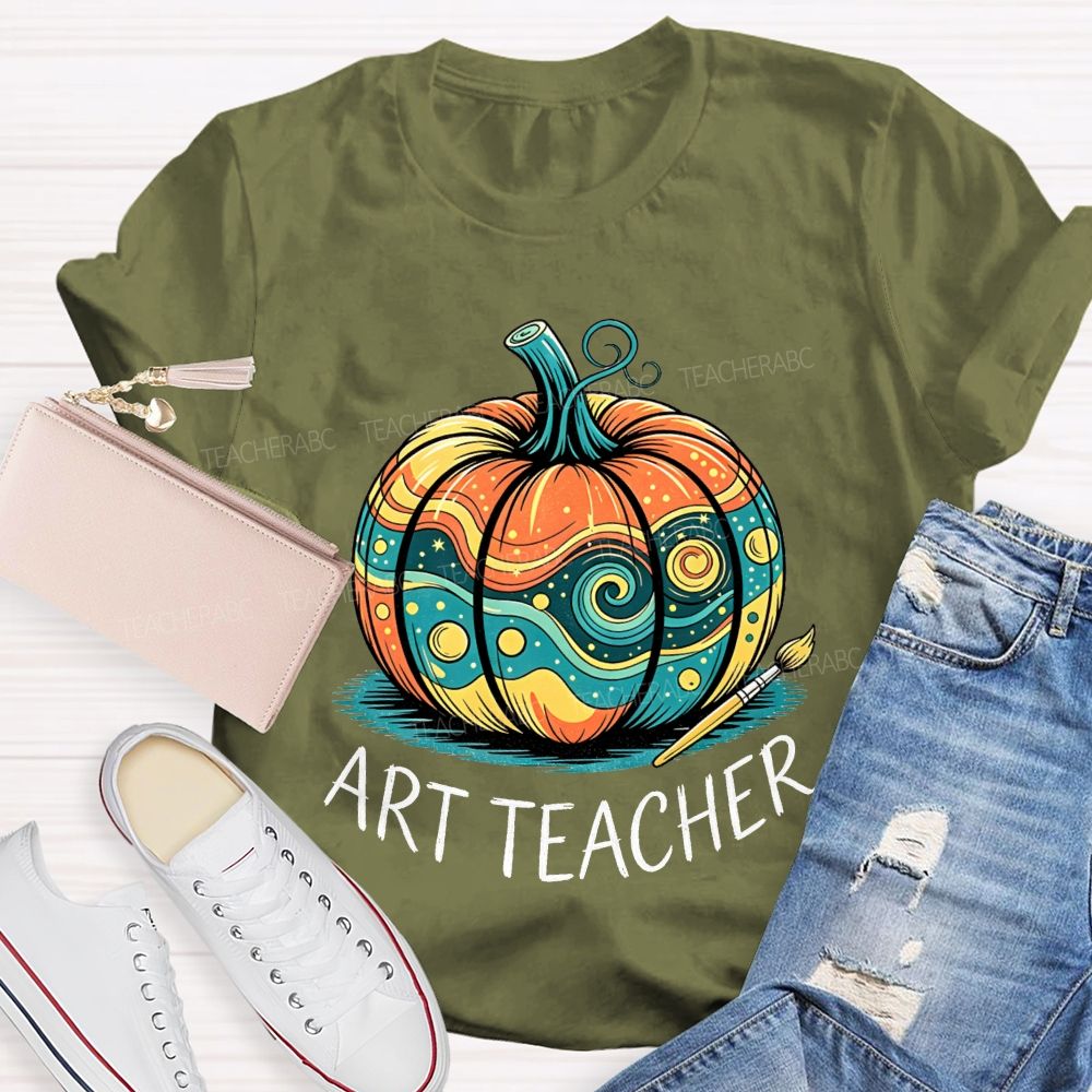 Art Teacher Starry Night Pumpkin Fall Teacher T-shirt