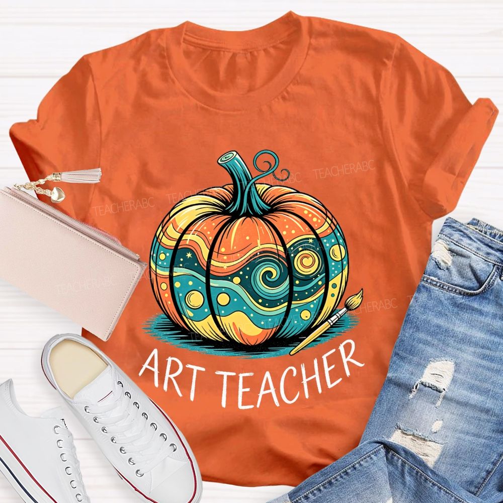Art Teacher Starry Night Pumpkin Fall Teacher T-shirt
