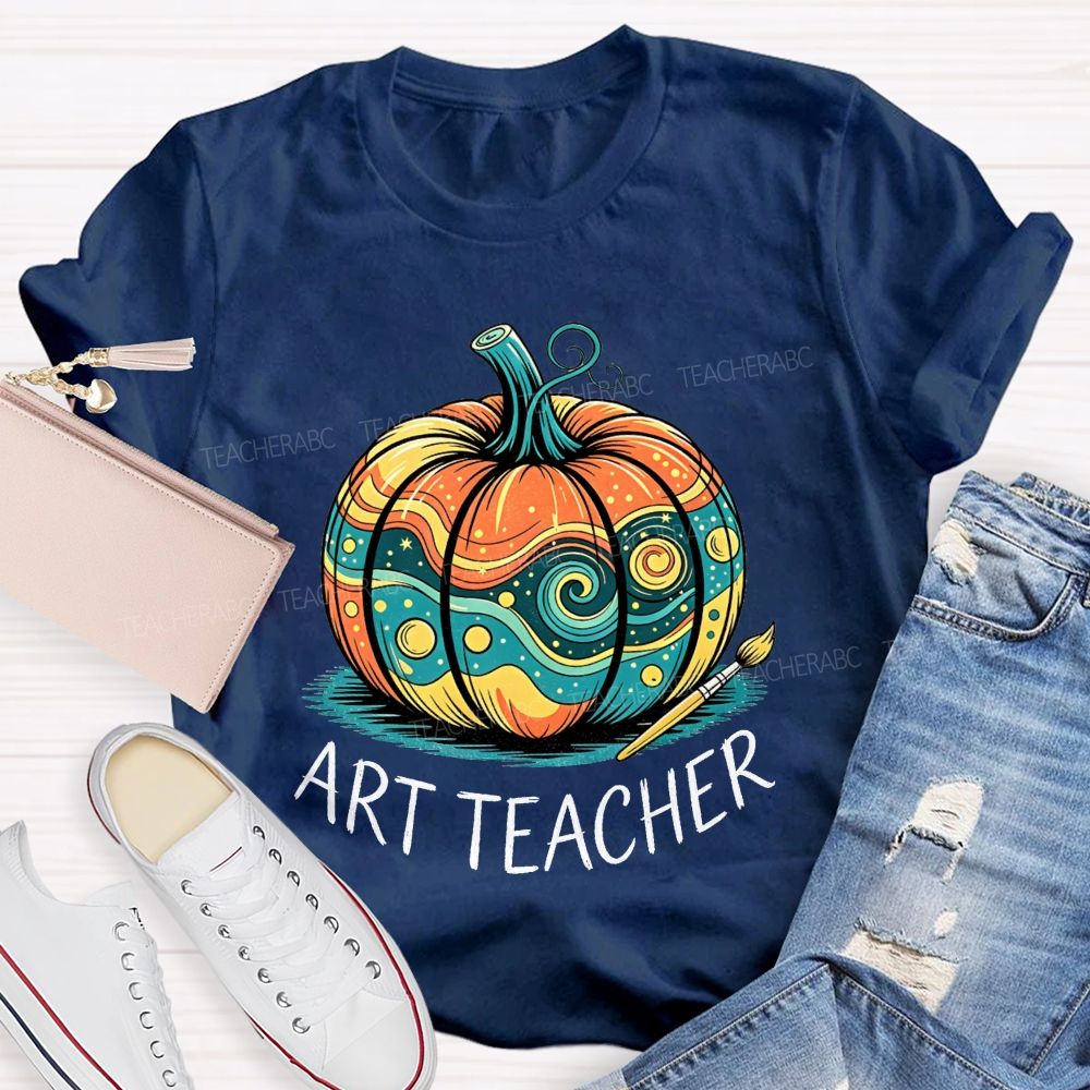 Art Teacher Starry Night Pumpkin Fall Teacher T-shirt