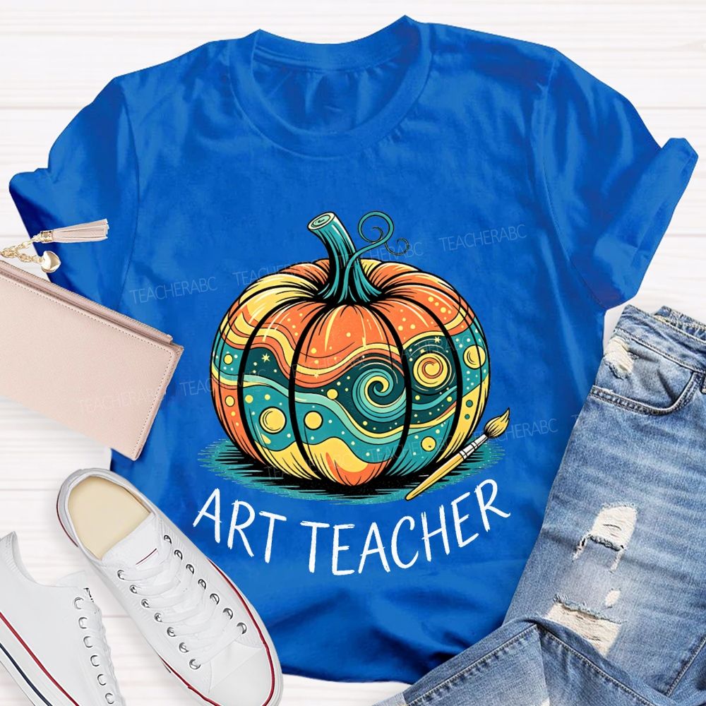 Art Teacher Starry Night Pumpkin Fall Teacher T-shirt