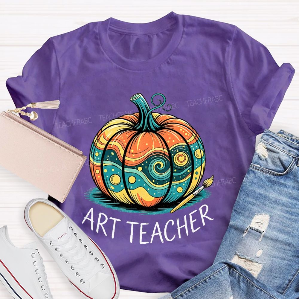Art Teacher Starry Night Pumpkin Fall Teacher T-shirt