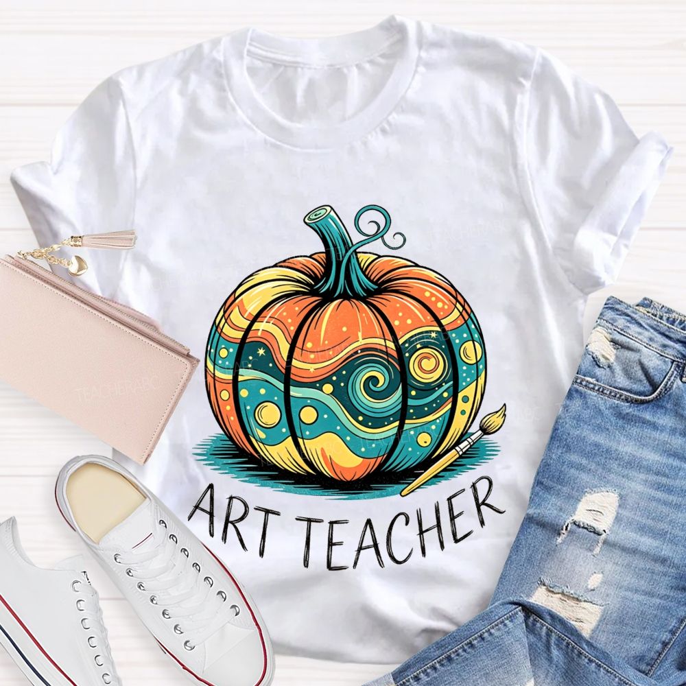 Art Teacher Starry Night Pumpkin Fall Teacher T-shirt
