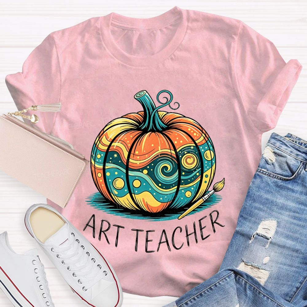 Art Teacher Starry Night Pumpkin Fall Teacher T-shirt