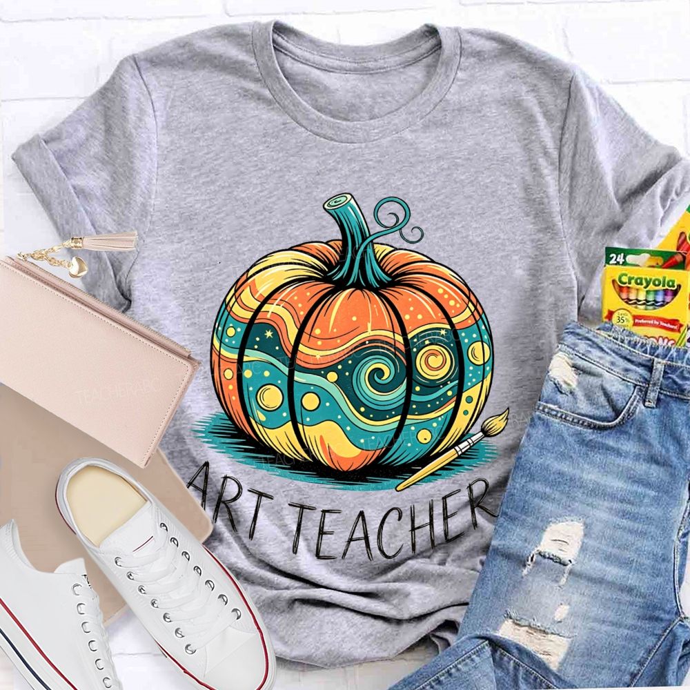 Art Teacher Starry Night Pumpkin Fall Teacher T-shirt