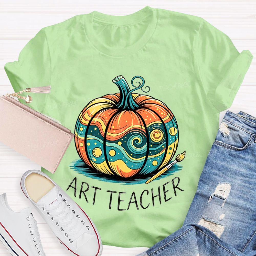 Art Teacher Starry Night Pumpkin Fall Teacher T-shirt