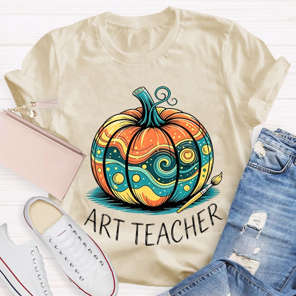 Art Teacher Starry Night Pumpkin Fall Teacher T-shirt