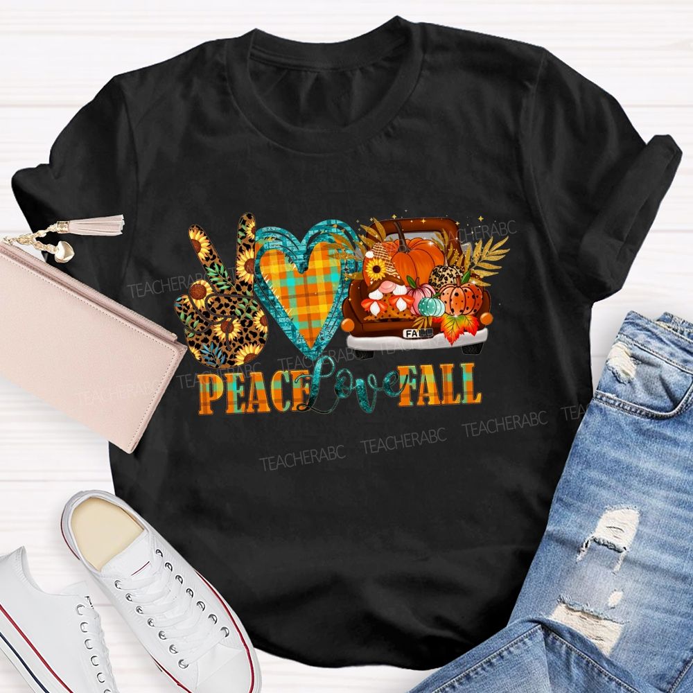 Peace Love Fall Vintage Truck Pumpkin Teacher T-shirt