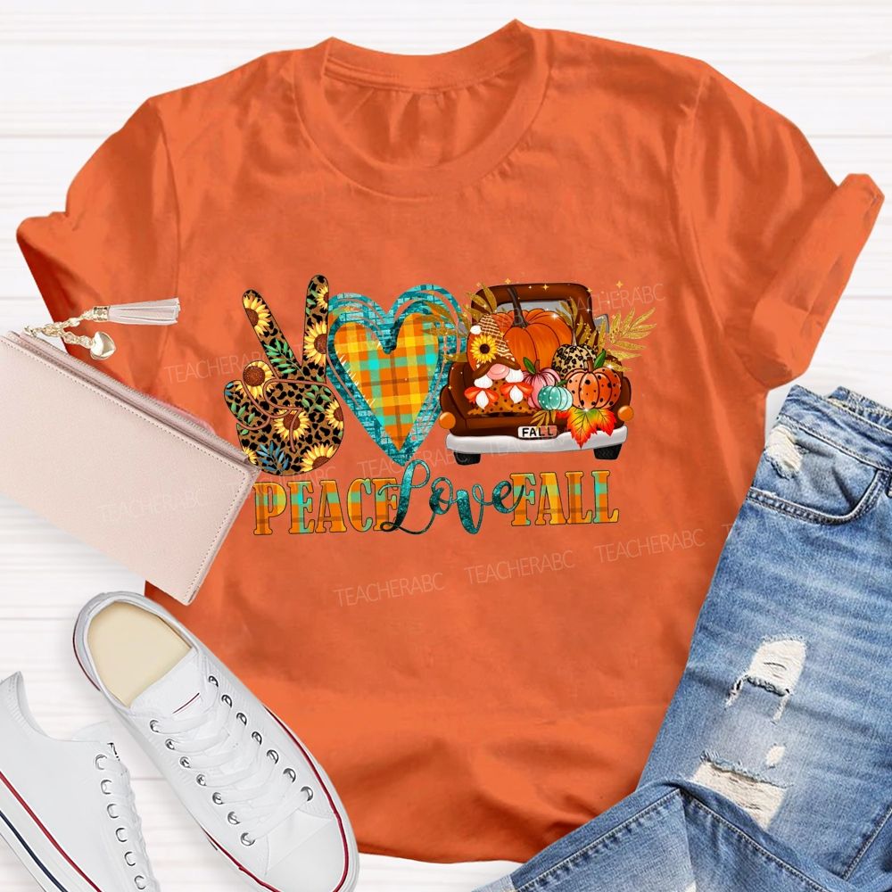 Peace Love Fall Vintage Truck Pumpkin Teacher T-shirt