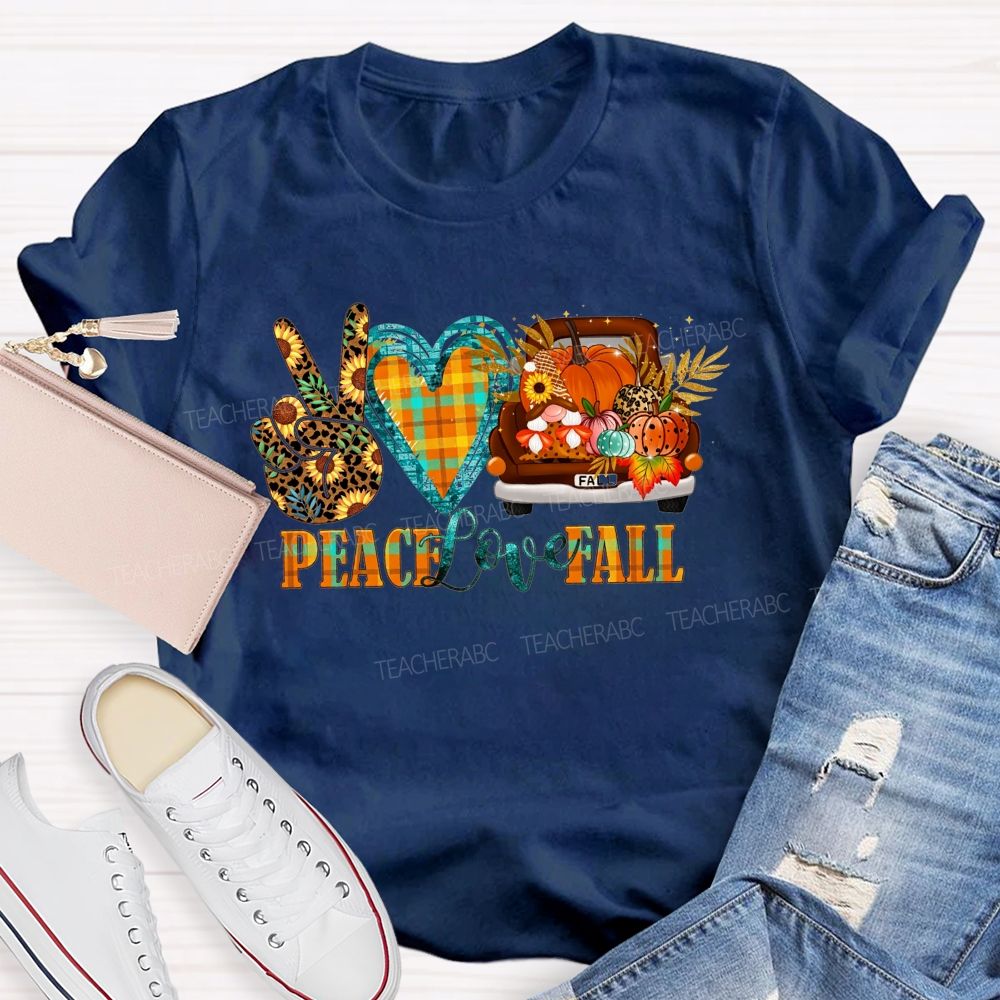 Peace Love Fall Vintage Truck Pumpkin Teacher T-shirt
