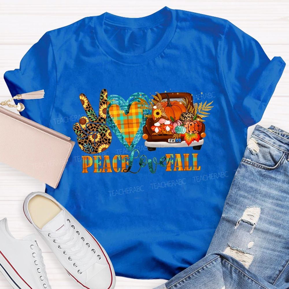 Peace Love Fall Vintage Truck Pumpkin Teacher T-shirt