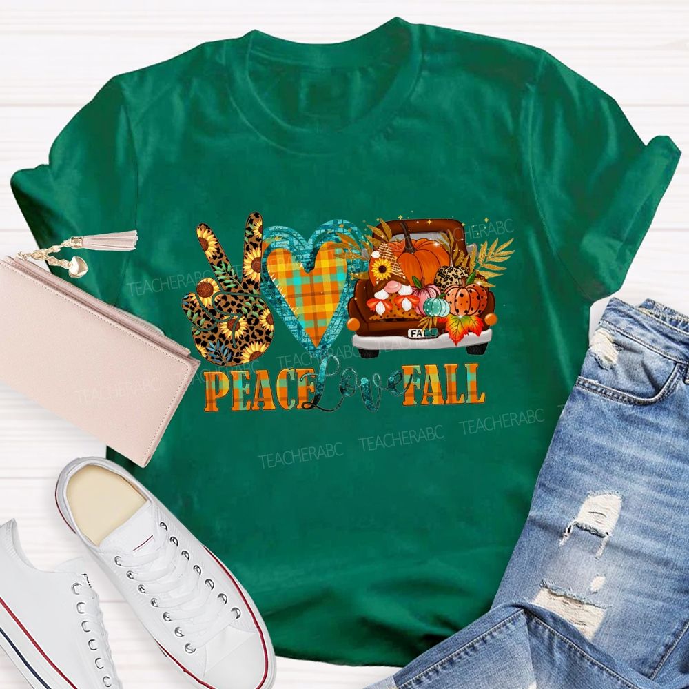 Peace Love Fall Vintage Truck Pumpkin Teacher T-shirt