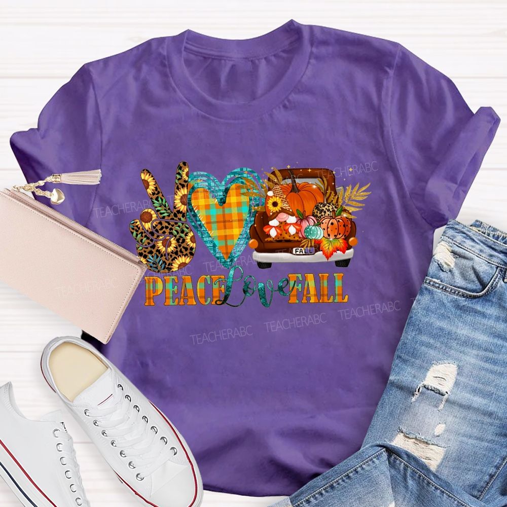 Peace Love Fall Vintage Truck Pumpkin Teacher T-shirt
