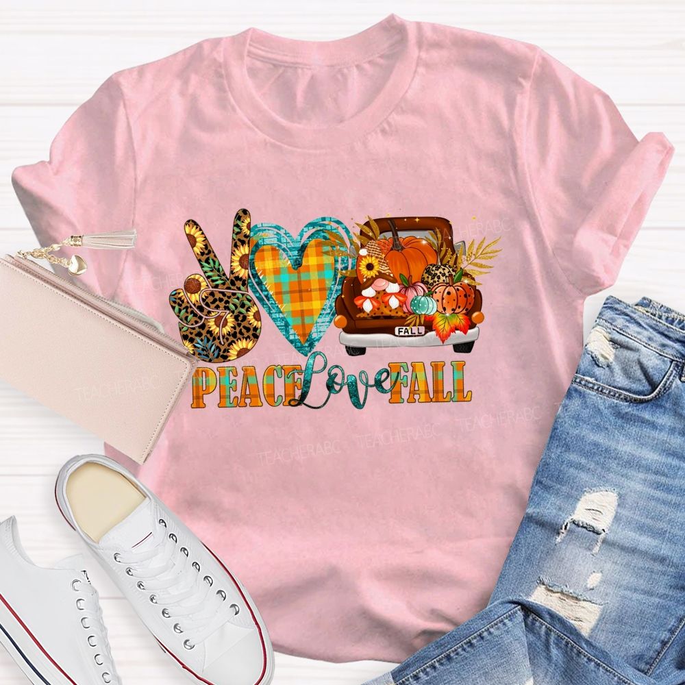 Peace Love Fall Vintage Truck Pumpkin Teacher T-shirt