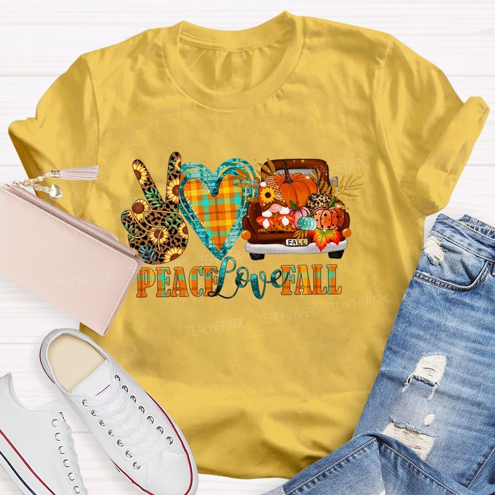 Peace Love Fall Vintage Truck Pumpkin Teacher T-shirt