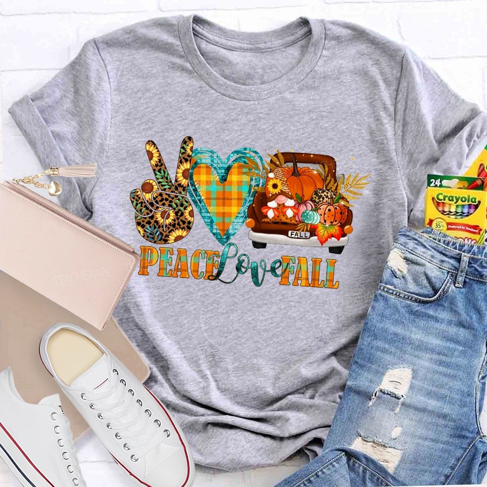 Peace Love Fall Vintage Truck Pumpkin Teacher T-shirt