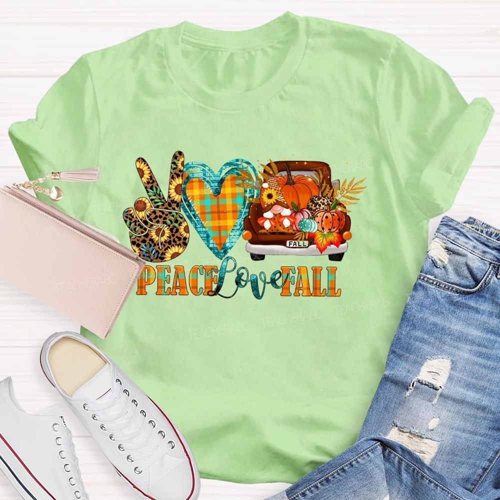 Peace Love Fall Vintage Truck Pumpkin Teacher T-shirt