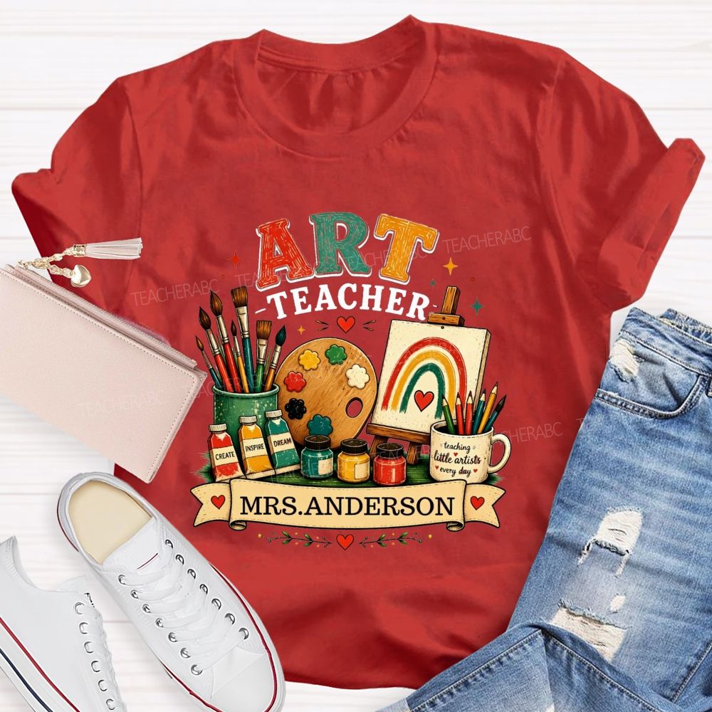 Personalized Art Teacher Name Teaching Little Artist Teacher T-Shirt
