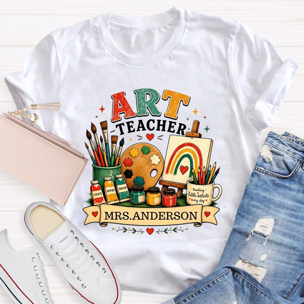 Personalized Art Teacher Name Teaching Little Artist Teacher T-Shirt
