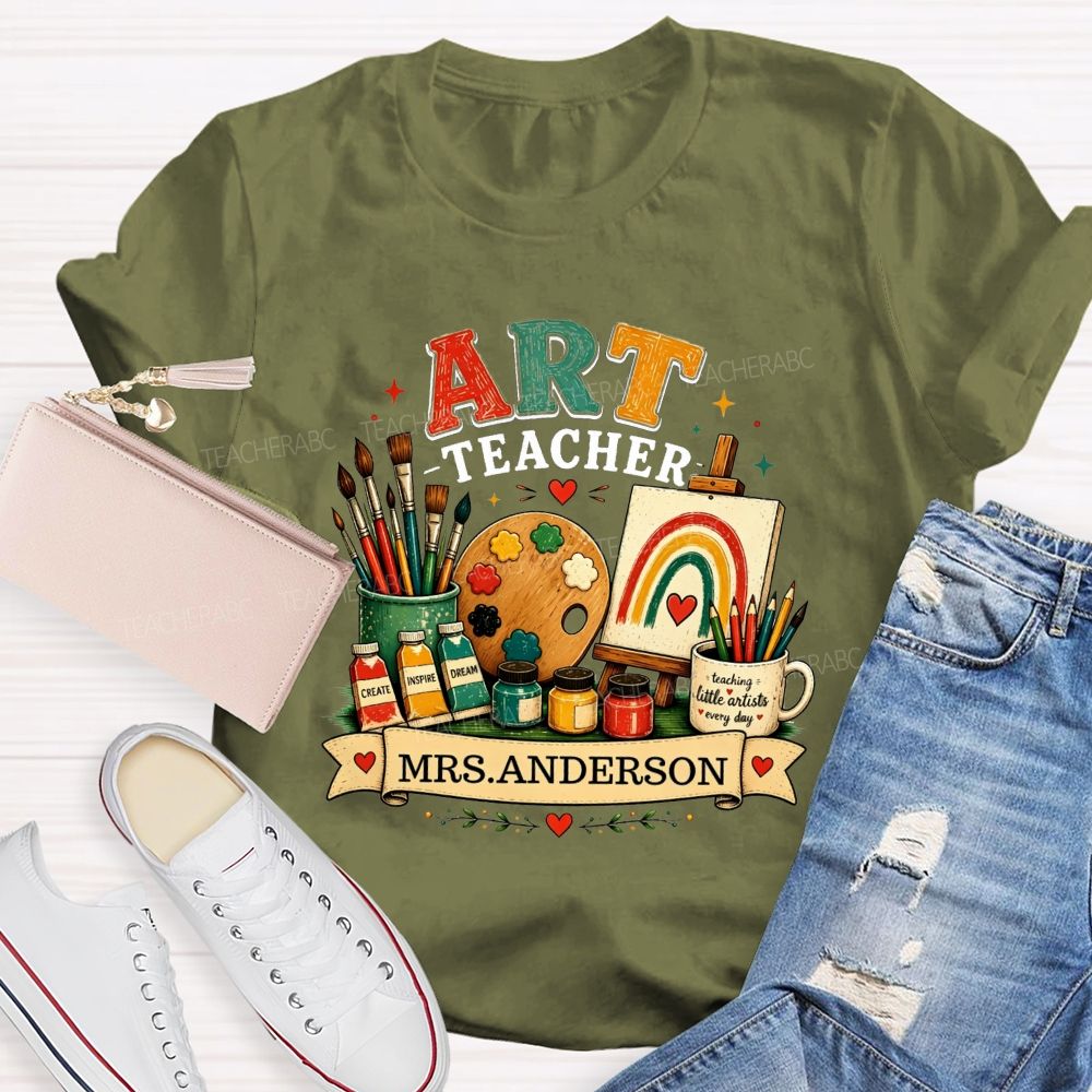 Personalized Art Teacher Name Teaching Little Artist Teacher T-Shirt