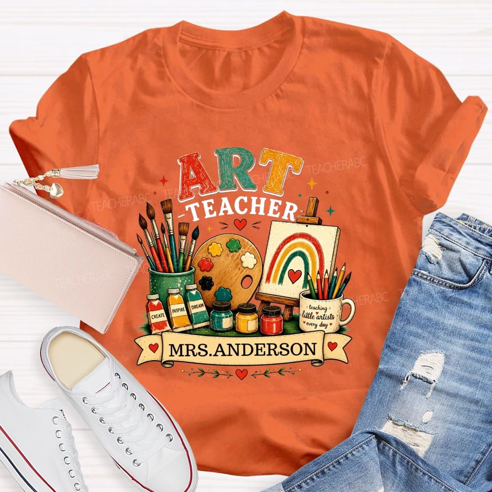 Personalized Art Teacher Name Teaching Little Artist Teacher T-Shirt