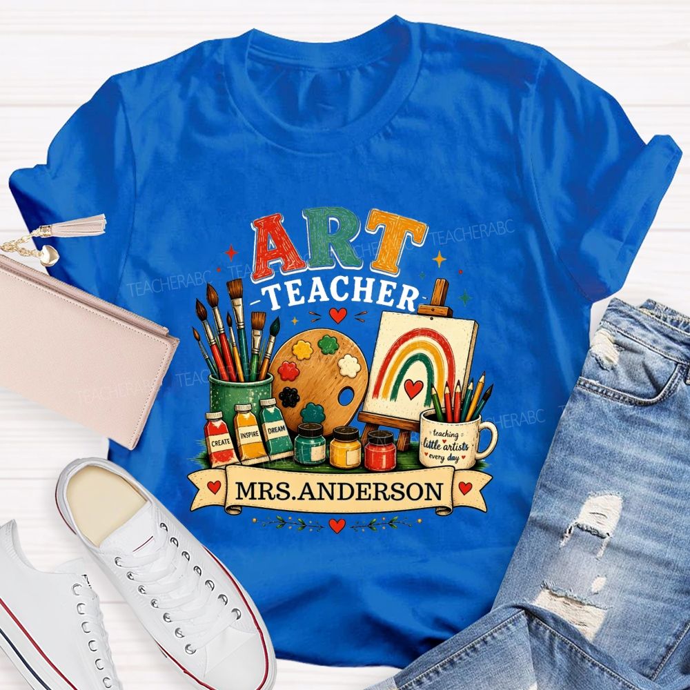 Personalized Art Teacher Name Teaching Little Artist Teacher T-Shirt