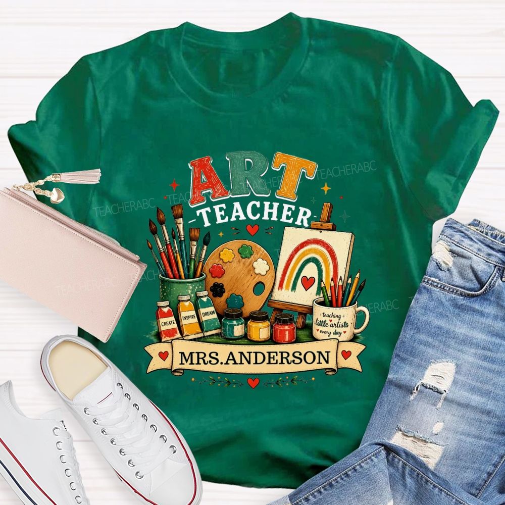 Personalized Art Teacher Name Teaching Little Artist Teacher T-Shirt
