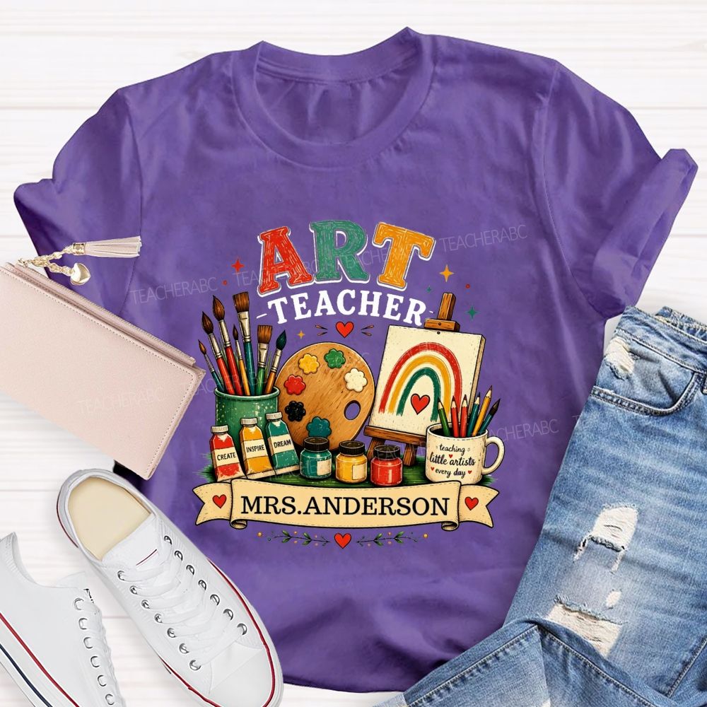 Personalized Art Teacher Name Teaching Little Artist Teacher T-Shirt
