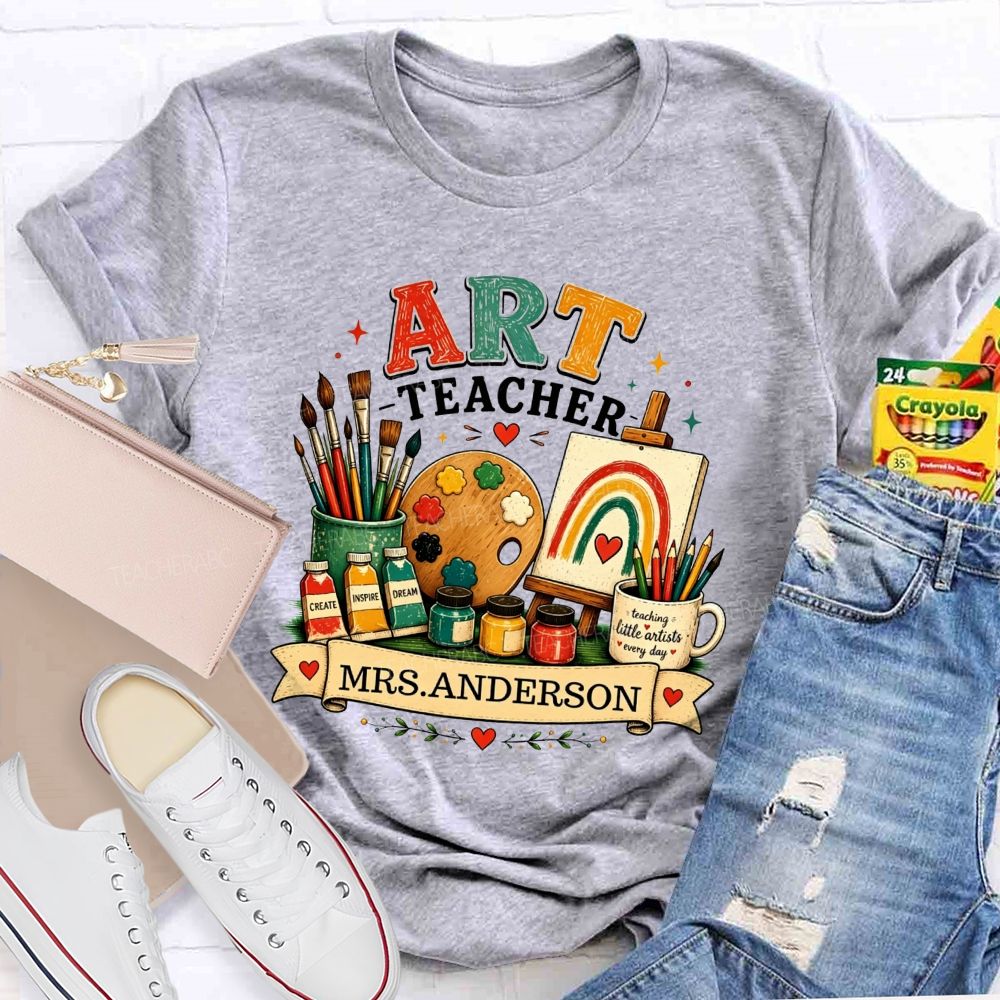 Personalized Art Teacher Name Teaching Little Artist Teacher T-Shirt
