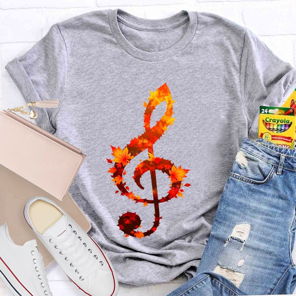 Fall Leaves And Sweet Music Teacher T-shirt