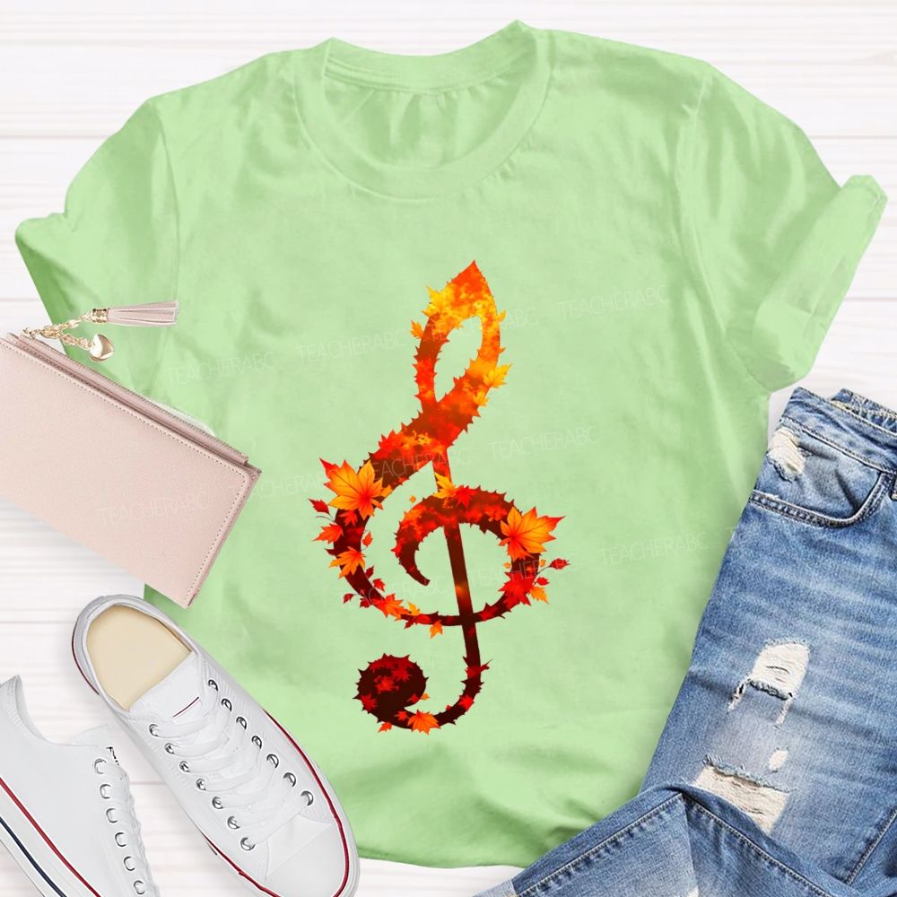 Fall Leaves And Sweet Music Teacher T-shirt