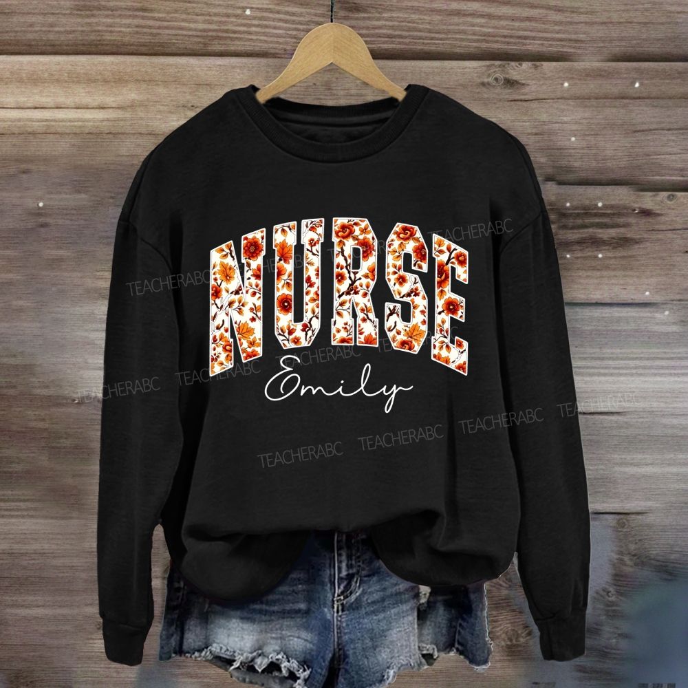 Personalized Name Floral School Nurse Sweatshirt