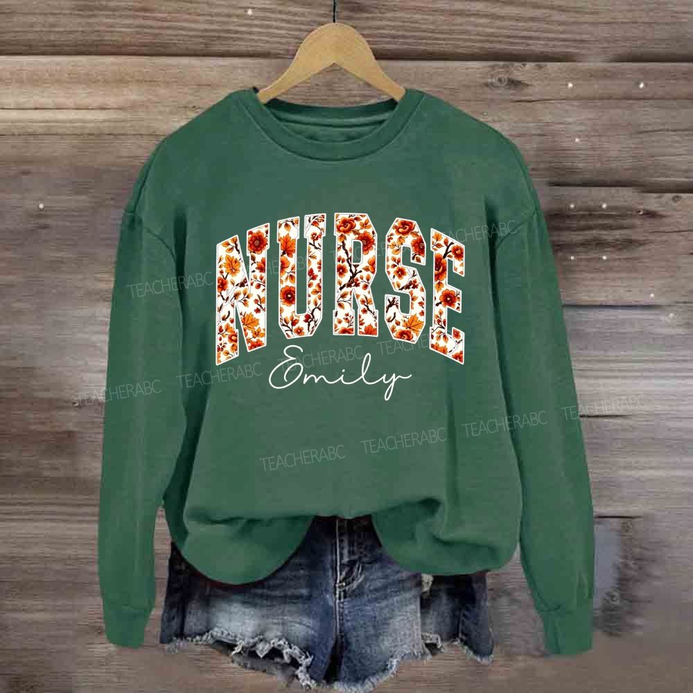 Personalized Name Floral School Nurse Sweatshirt