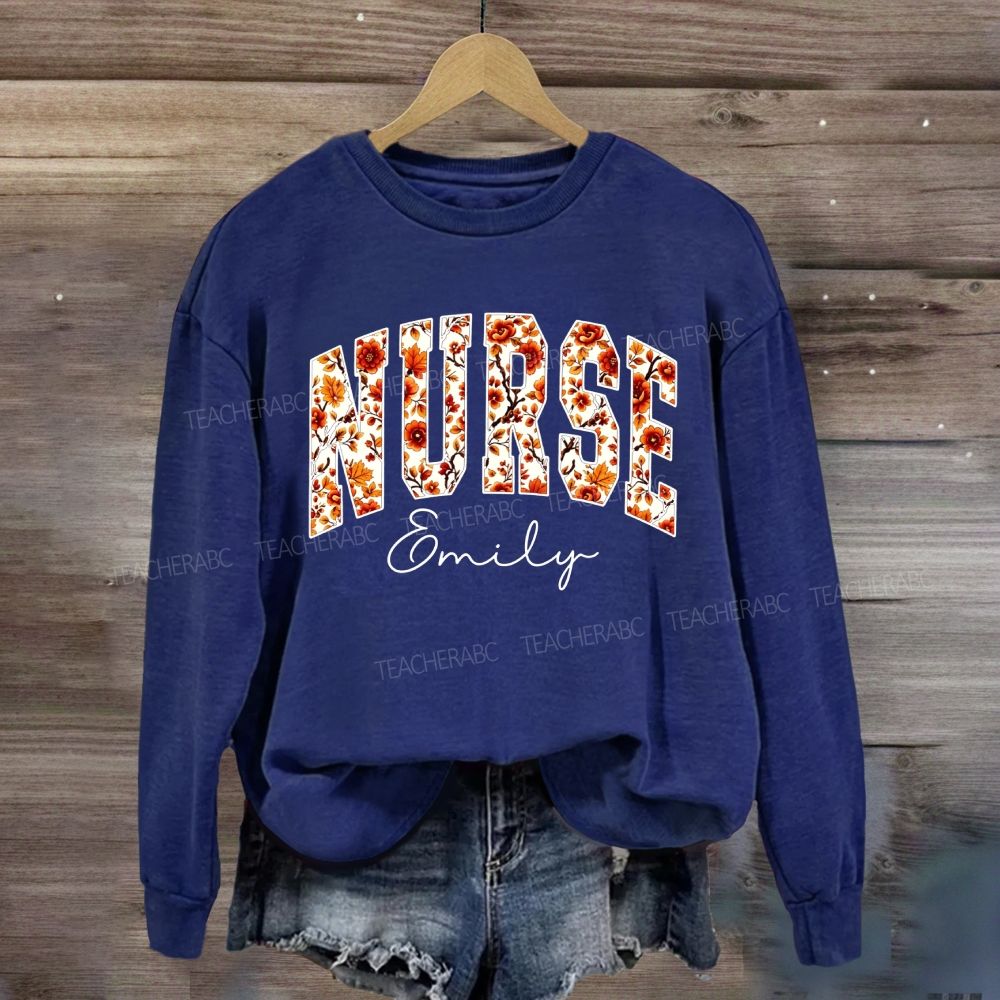 Personalized Name Floral School Nurse Sweatshirt