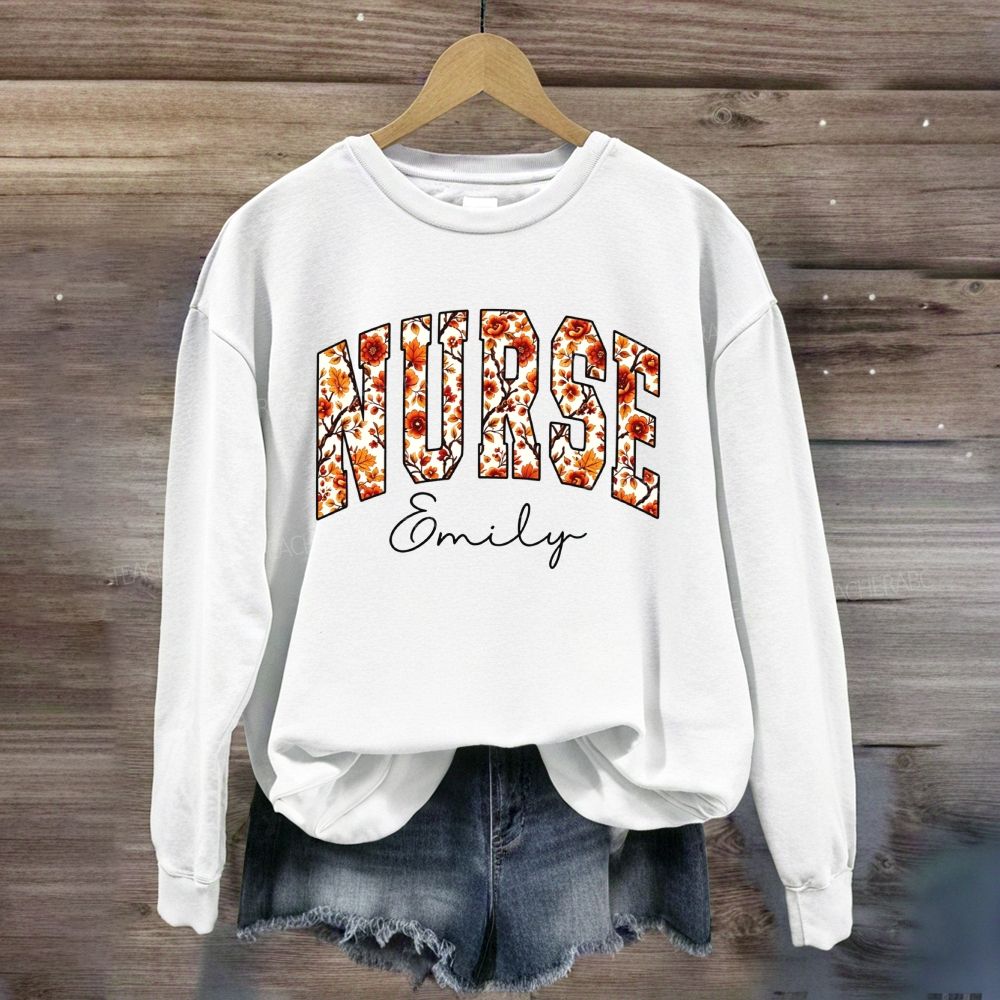 Personalized Name Floral School Nurse Sweatshirt