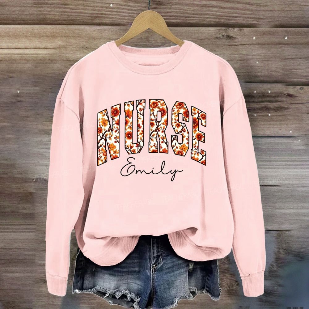 Personalized Name Floral School Nurse Sweatshirt