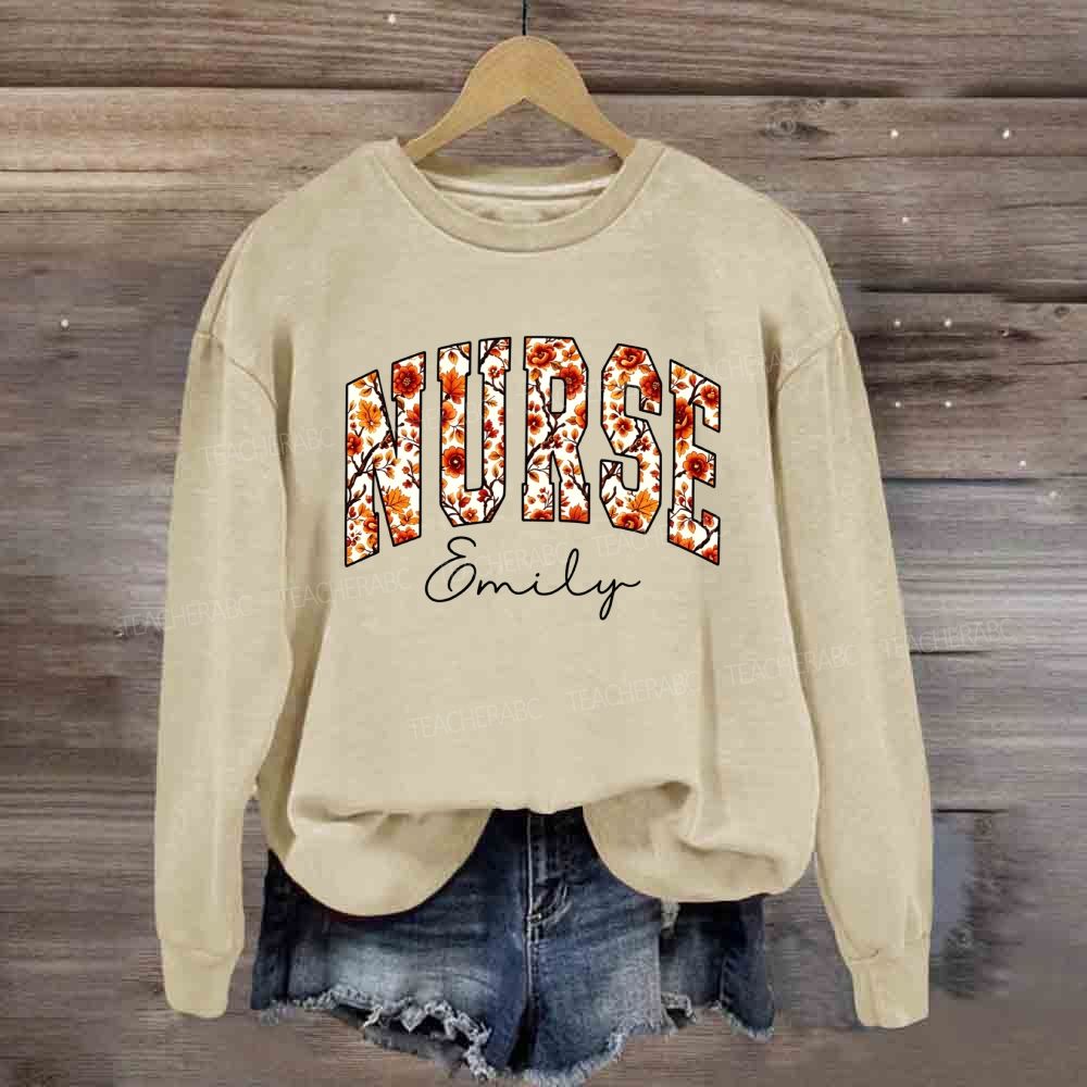 Personalized Name Floral School Nurse Sweatshirt