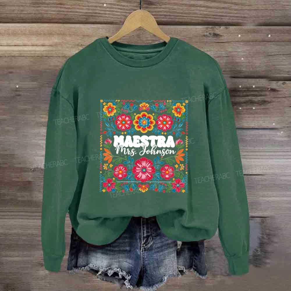 Personalized Name Bilingual Teacher Vintage Floral  Sweatshirt
