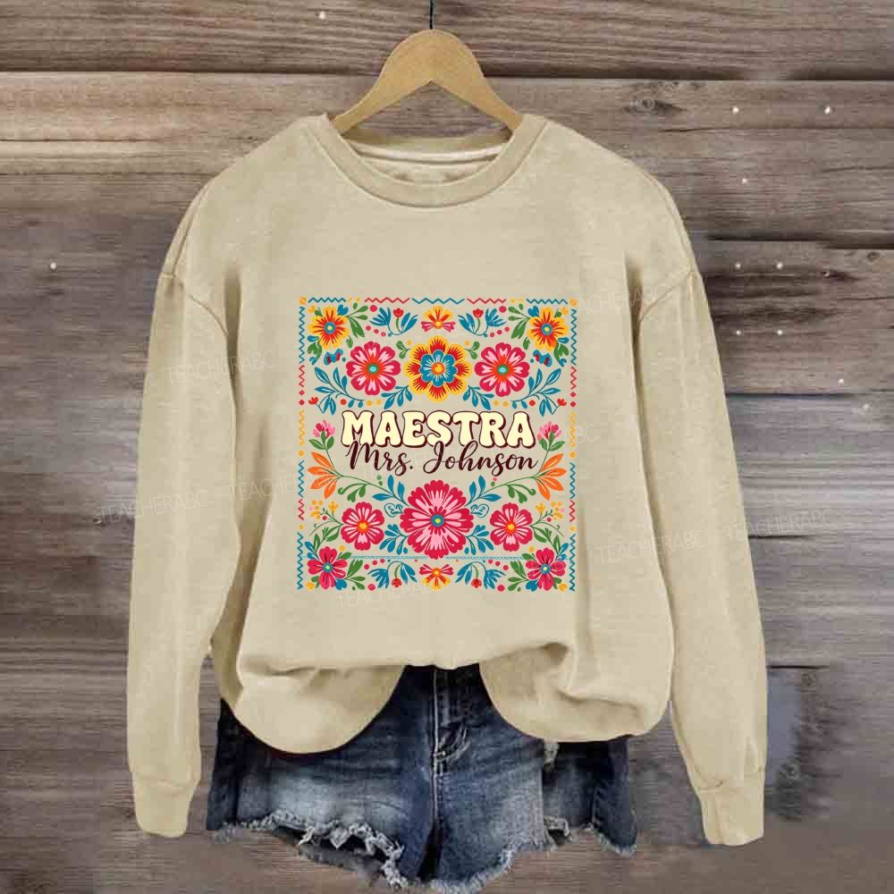Personalized Name Bilingual Teacher Vintage Floral  Sweatshirt