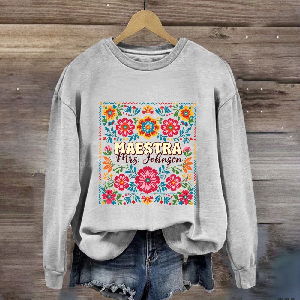 Personalized Name Bilingual Teacher Vintage Floral  Sweatshirt