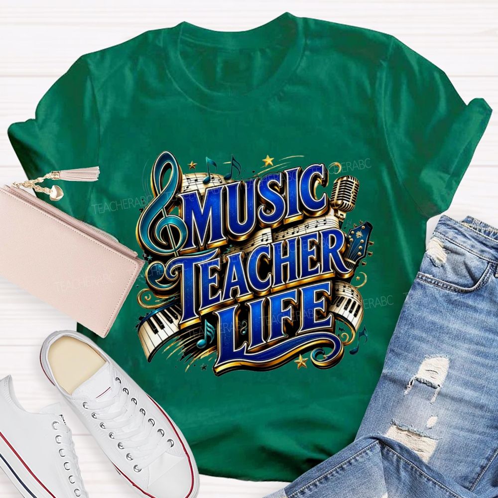 Music Teacher Life And Blue Gold Music Teacher T-shirt