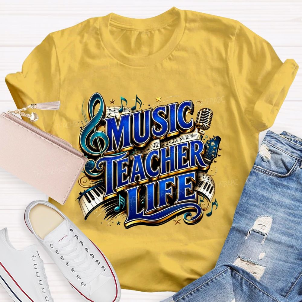 Music Teacher Life And Blue Gold Music Teacher T-shirt